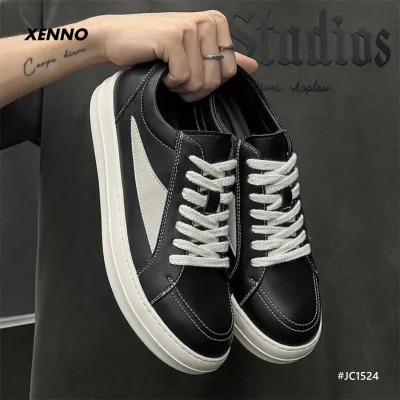 Genuine Leather Low-Top Men’s Sneakers – Breathable & Deodorizing